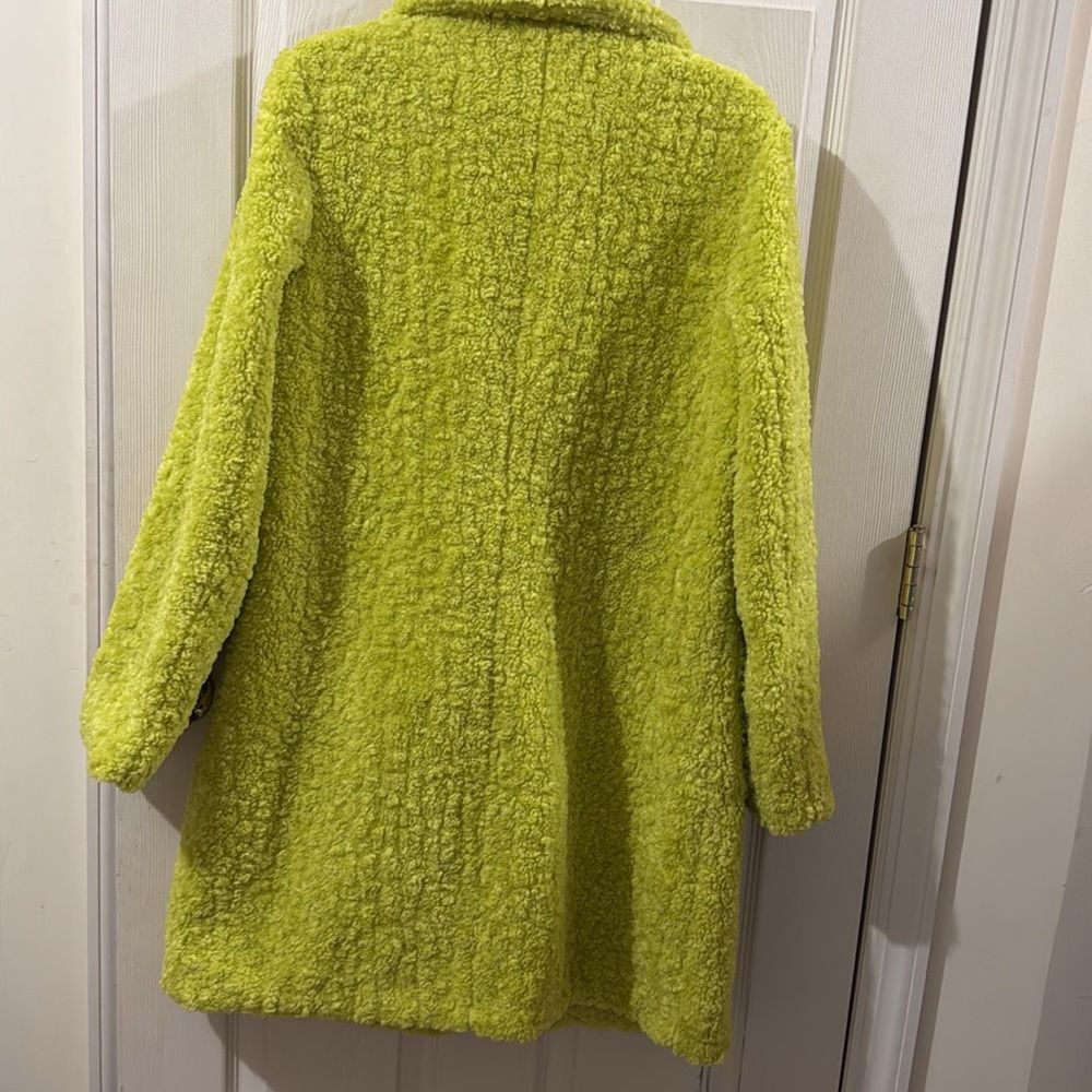 French Connection, Women's Faux Shearling Teddy Lapel Midi Coat, Green, Small - Picture 3 of 4